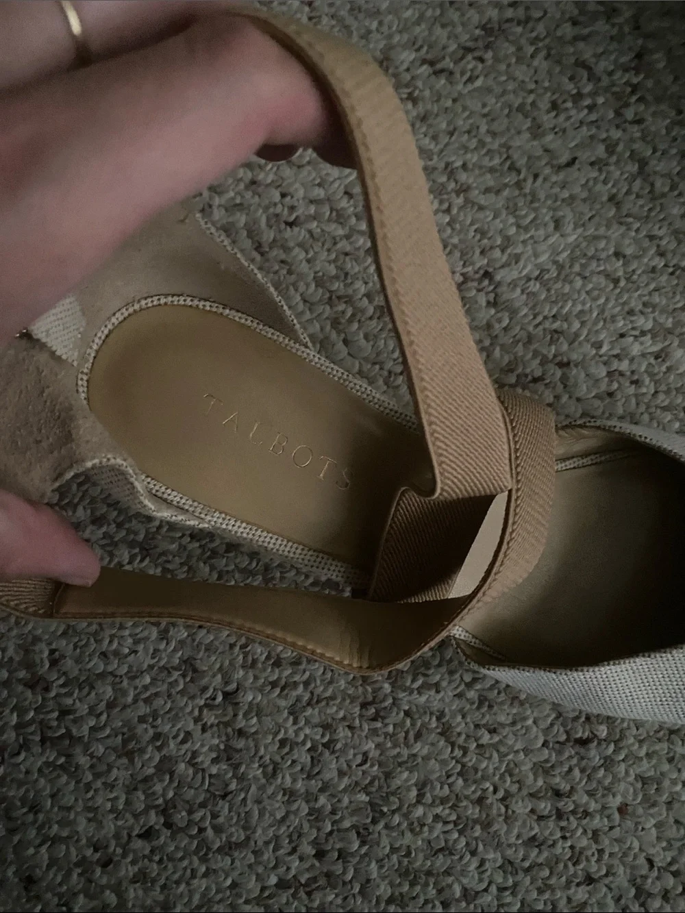 Talbots Cream & Tan Strappy Espadrille Wedge